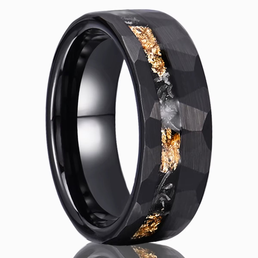 Men'S 8Mm Black Meteorite Tungsten Wedding Band Ring