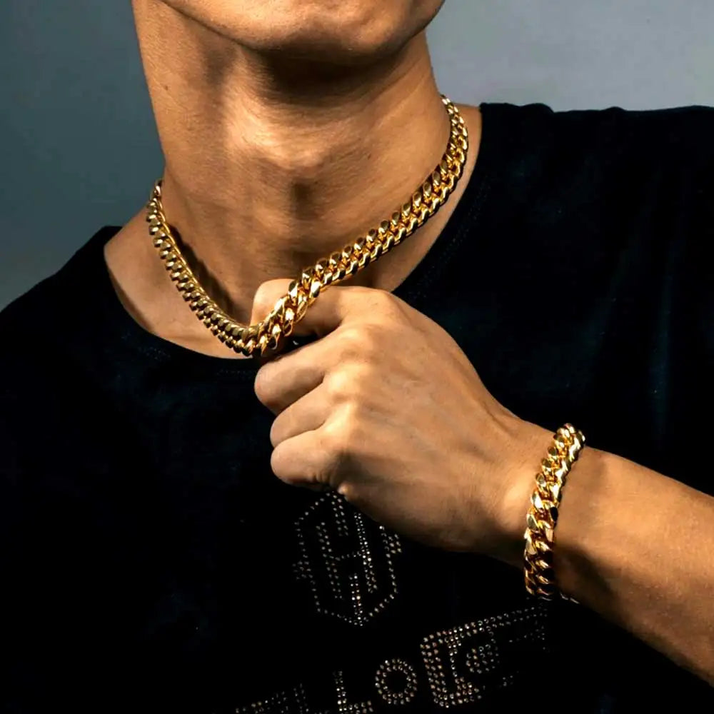 Mens Necklaces Chains Stainless Steel Gold Silver Color Necklace for Men Women Curb Cuban Jewelry with Zircon Clasp