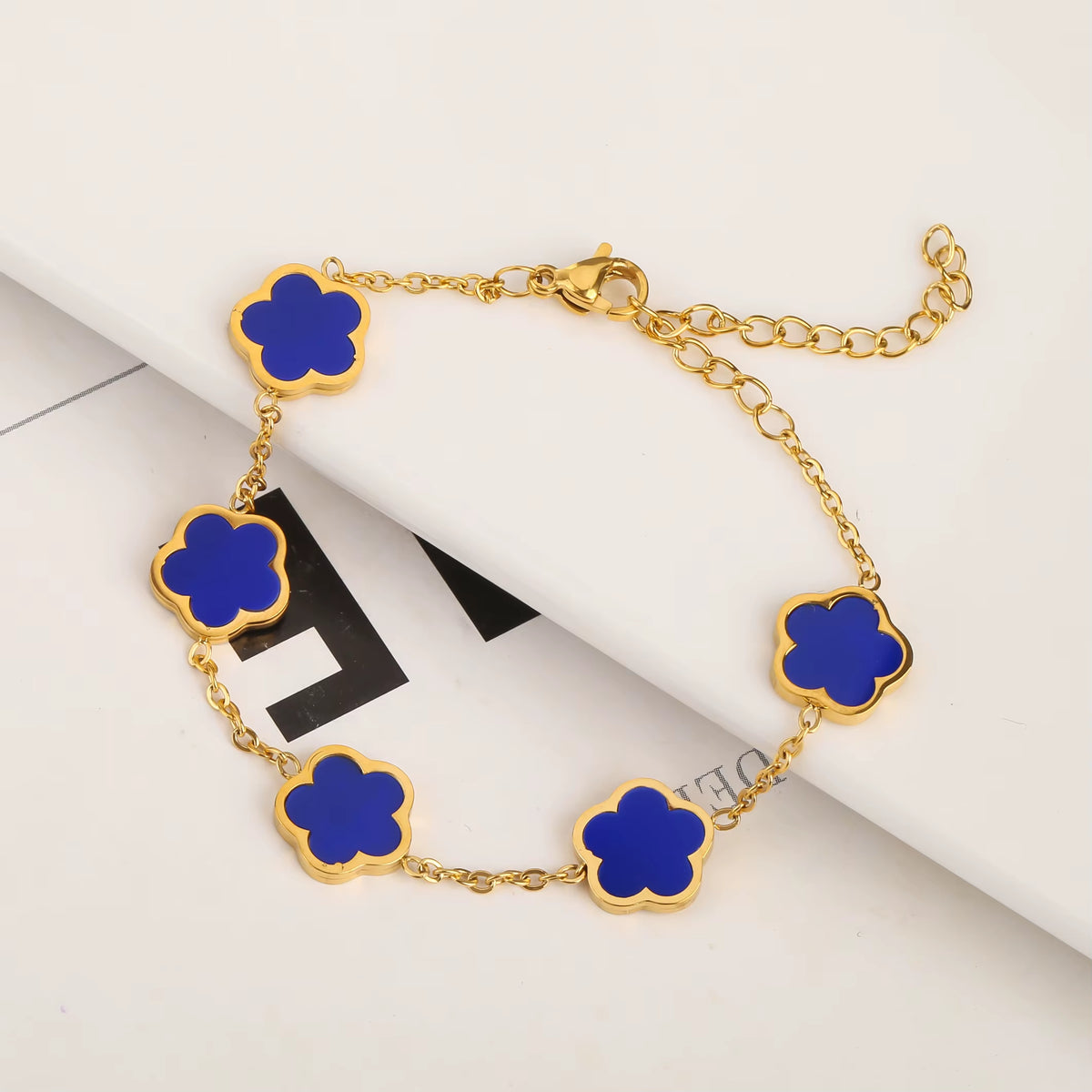 Adjustable New Design Gold Plated Stainless Steel 316L Plant Flower Bracelet with Five Leaf Petals Women'S Luxury Gifts Clover