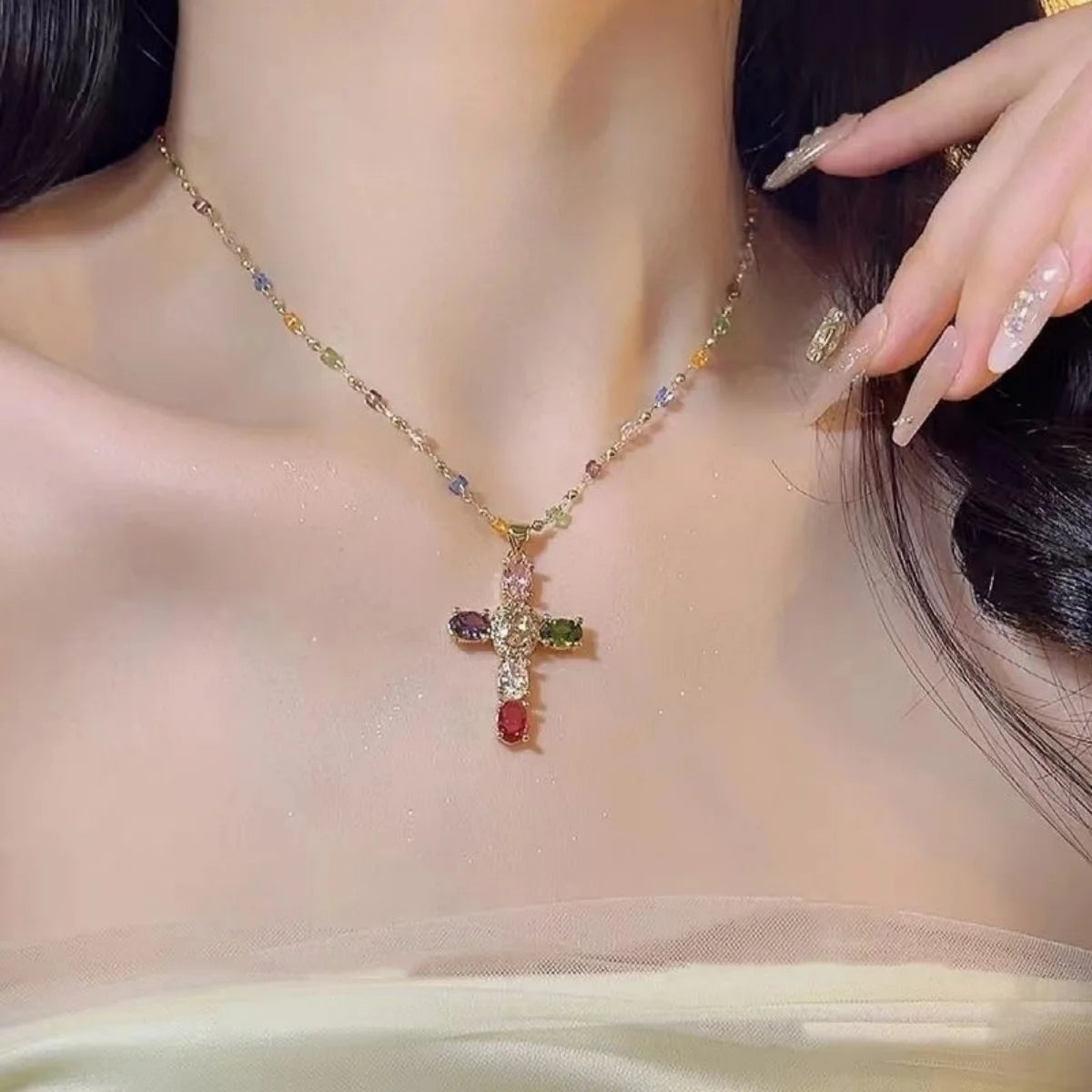 Crown Rhinestone Cross Set: Choker Necklace, Earrings & Ring