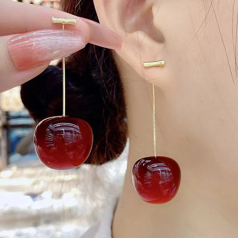 Cherry Charm Pendant Earrings, Fruit Jewelry