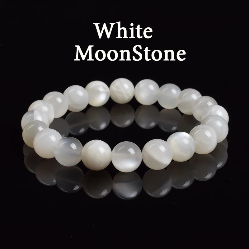 Natural White Moonstone Bead Bracelet, 8Mm Celestial Gemstone Jewelry
