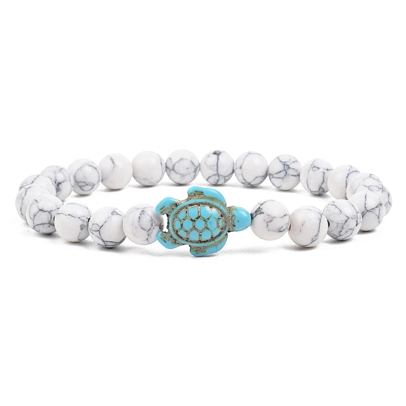 8Mm Sea Turtle Turquoise Bead Bracelet, Boho Beach Jewelry