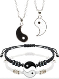 4 Pcs Matching Yin Yang Friend Couple Bracelets and Necklace Set, Adjustable Handmade Cord Relationship Bracelets for Friendship