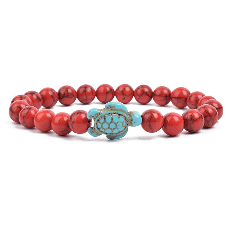 8Mm Sea Turtle Turquoise Bead Bracelet, Boho Beach Jewelry