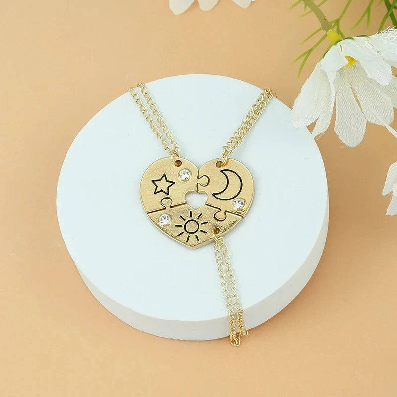 Trendy Sun Moon Star Cloud Charm Friendship Necklace Set
