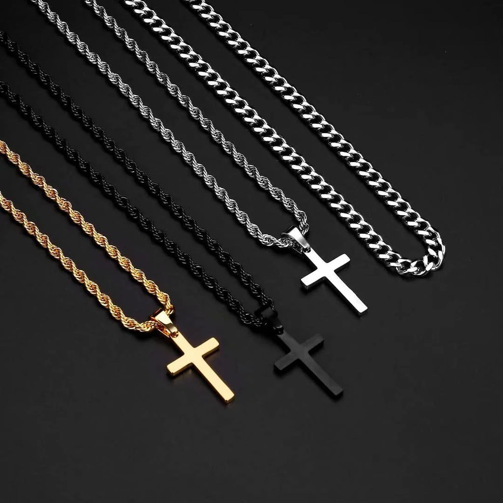 Turandoss Gold Cross Layered Necklaces for Men Stainless Steel Twist Rope Chain Jewelry Set