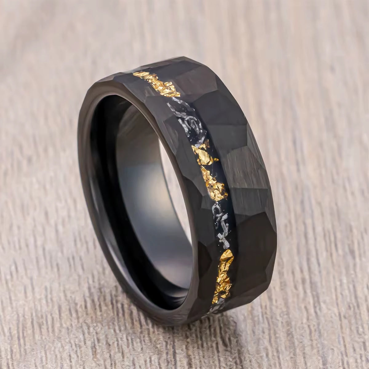 Men'S 8Mm Black Meteorite Tungsten Wedding Band Ring