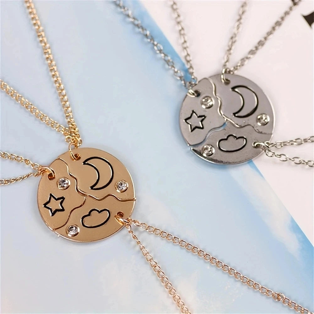 Trendy Sun Moon Star Cloud Charm Friendship Necklace Set