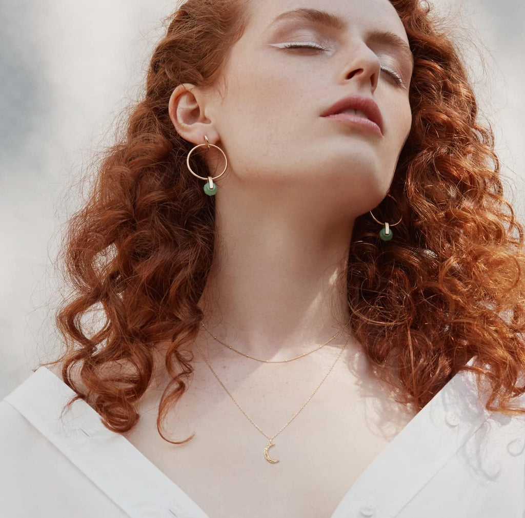 Layered Moon Star Necklace Pave CZ 14K Gold Plated