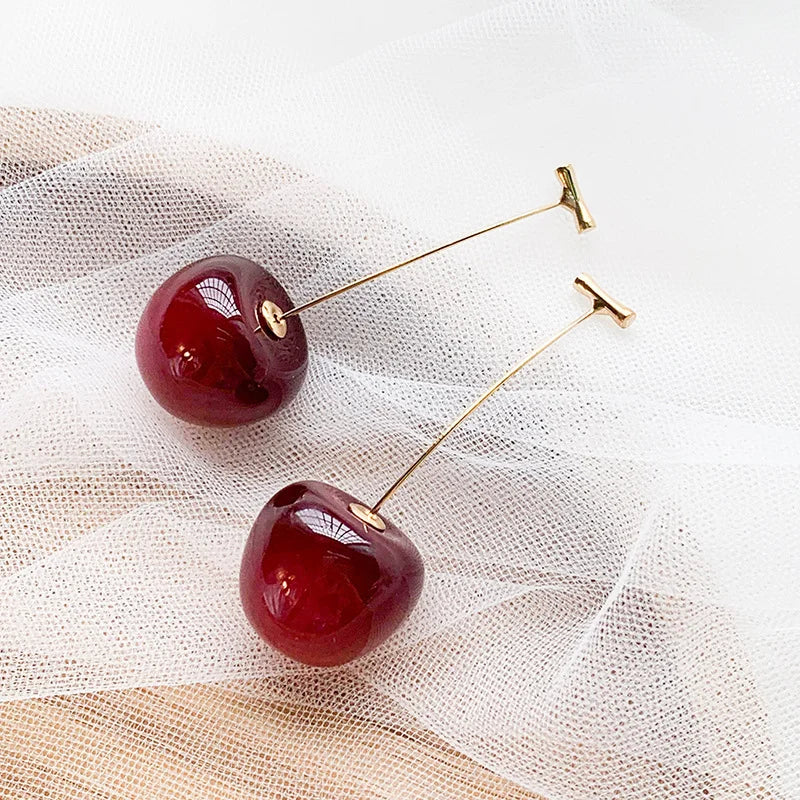 Cherry Charm Pendant Earrings, Fruit Jewelry
