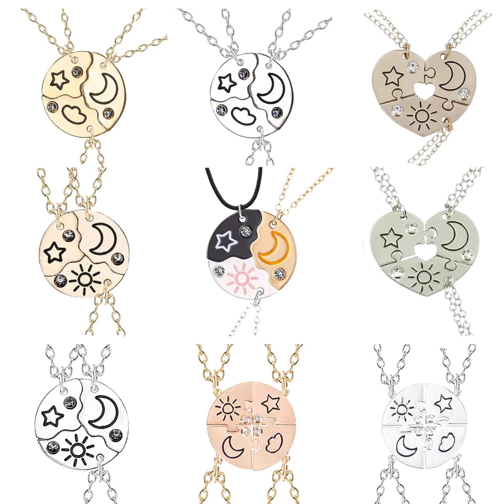 Trendy Sun Moon Star Cloud Charm Friendship Necklace Set