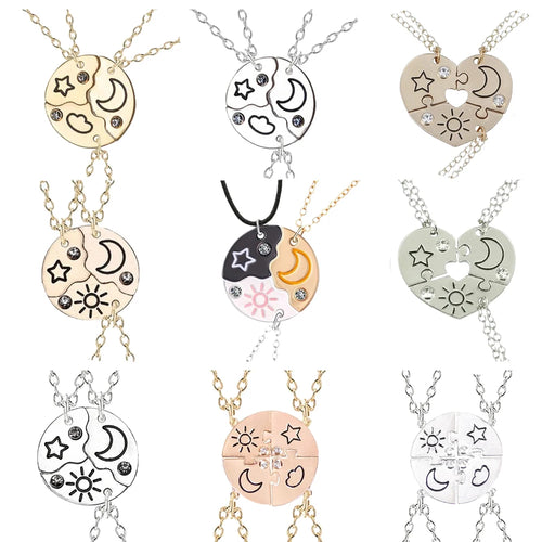 Trendy Sun Moon Star Cloud Charm Friendship Necklace Set