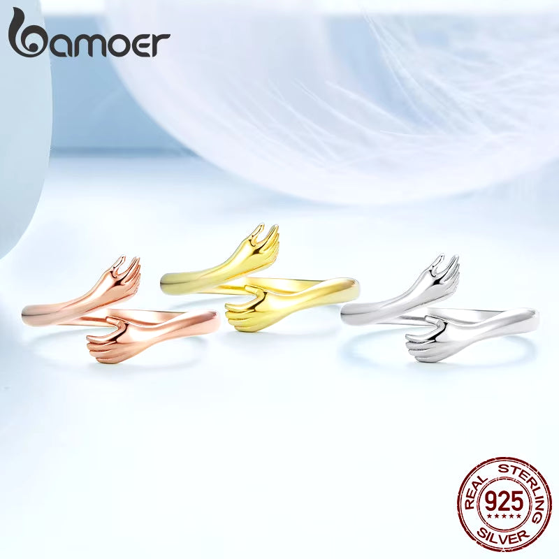 925 Sterling Silver Hug Open Ring, Adjustable Gift Ring