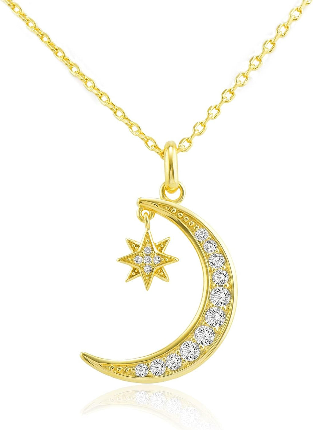Gold Plated Moon Necklace Half Moon and Star Pendant