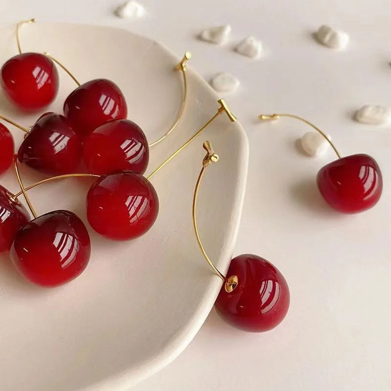 Cherry Charm Pendant Earrings, Fruit Jewelry