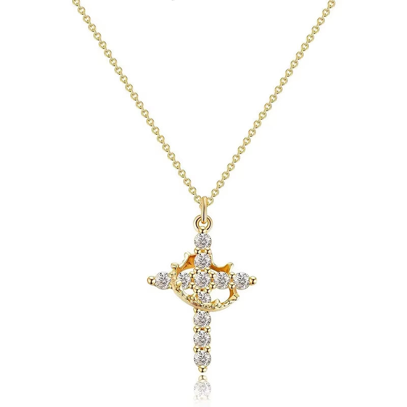 Crown Rhinestone Cross Set: Choker Necklace, Earrings & Ring