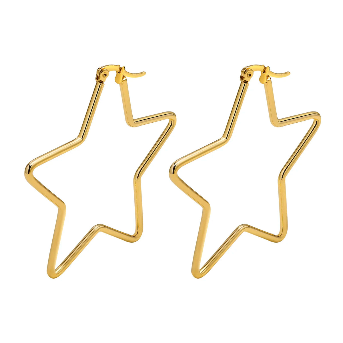 Large Star Hoop Earrings, Silver Color