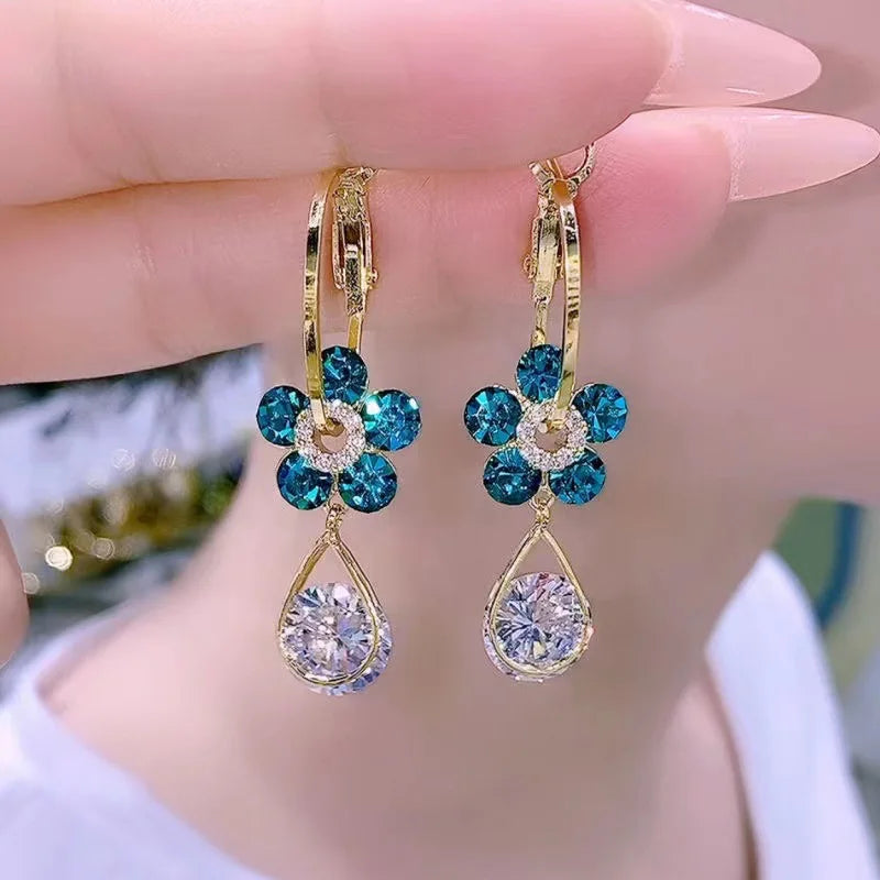 Vintage Elegant Purple Crystal Flower Petal Earrings