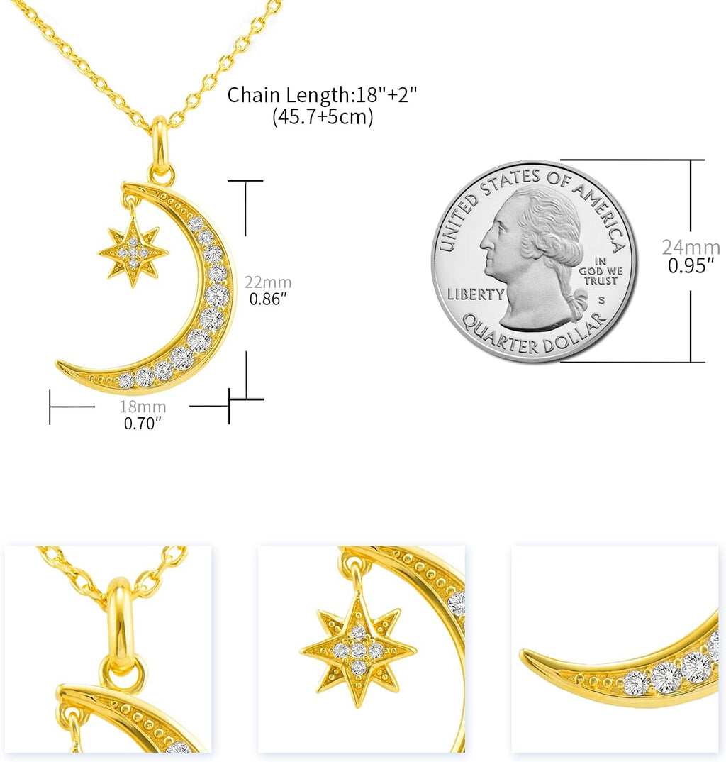 Gold Plated Moon Necklace Half Moon and Star Pendant