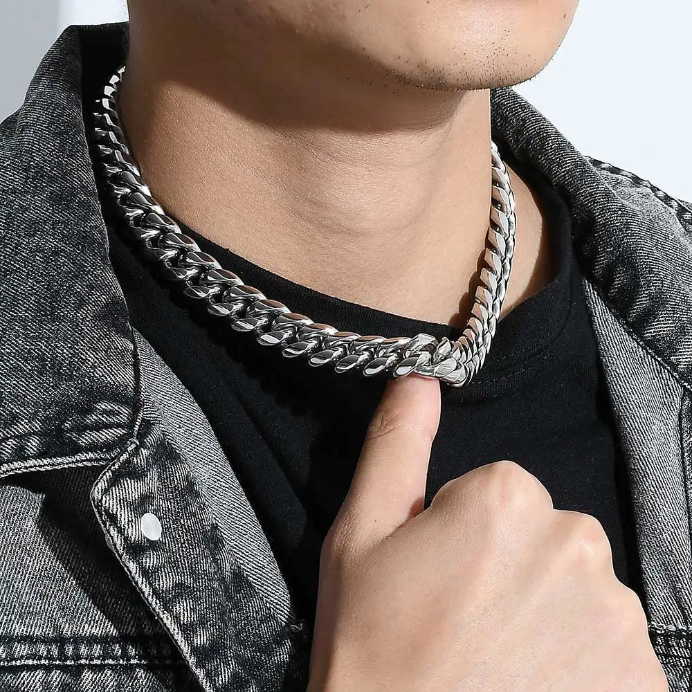Mens Necklaces Chains Stainless Steel Gold Silver Color Necklace for Men Women Curb Cuban Jewelry with Zircon Clasp